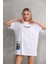 Unisex Bisiklet Yaka Baskılı Oversize T-Shirt - Beyaz -Vlmr 1