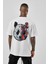 Unisex Baskılı Oversize T-Shirt - Beyaz -Vlmr 2