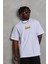 Unisex Bisiklet Yaka Baskılı Oversize T-Shirt - Beyaz -Vlmr 1