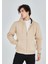 Unisex Tam Fermuarlı Kapşonlu Sweatshirt - Bej -Vlmr 5
