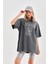 Unisex Taş Desenli Oversize T-Shirt - Füme -Vlmr 4