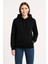 Kadın Üç Iplik Kapüşonlu Kanguru Cepli Sweatshirt Hoodie - Siyah -Vlmr 1