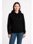 Kadın Üç Iplik Kapüşonlu Kanguru Cepli Sweatshirt Hoodie - Siyah -Vlmr 5