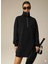 3 Iplik Şardonlu Siyah Oversize Fermuarlı Tunik Sweatshirt - Günlük Spor Elbise 3