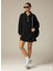 3 Iplik Şardonlu Siyah Oversize Fermuarlı Tunik Sweatshirt - Günlük Spor Elbise 4