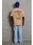 Unisex Oversize Baskılı Bisiklet Yaka T-Shirt - Bej -Vlmr 3