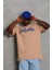 Unisex Oversize Baskılı Bisiklet Yaka T-Shirt - Bej -Vlmr 4