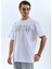 Unisex Oversize Taşlı Bisiklet Yaka T-Shirt - Beyaz -Vlmr 5