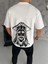 Unisex Bisiklet Yaka Baskılı Oversize T-Shirt - Beyaz -Vlmr 2