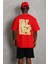 Unisex Oversize Baskılı Bisiklet Yaka T-Shirt - Kırmızı -Vlmr 5