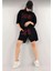 Kadın Unisex Nakış Işlemeli Şort Takım - Siyah -Vlmr 2