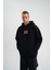 Double Oversize Kapşonlu Dijital Patchli Sweatshirt - Siyah -Vlmr 1