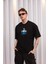 Unisex Bisiklet Yaka Baskılı Oversize T-Shirt - Siyah -Vlmr 1