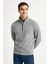 Erkek Dik Yaka Sweatshirt Dik Yaka Yarım Fermuarlı 3 Iplik Şardonlu Pamuk Kumaş - Gri -Vlmr 1
