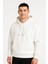 Erkek Ovarsize Kapüşonlu Swetshirt Kanguru Çepli Cıtcıtlı 3 Iplik Şardonlu Hoodie - Beyaz -Vlmr 2