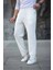 Erkek Paça Yırtmaçlı Burgu Selanik Dokulu Jogger Buggy Pantalon Rahat Kalıp - Beyaz 4
