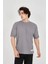 Unisex Jakar Kumaş Rahat Kol T-Shirt - Gri -Vlmr 1