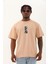 Unisex Oversize Baskılı Bisiklet Yaka T-Shirt - Bej -Vlmr 2