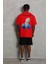 Unisex Oversize Baskılı Bisiklet Yaka T-Shirt - Kırmızı -Vlmr 4