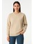 Kadın Üç Iplik Düz Bisiklet Yaka Sweatshirt - Bej -Vlmr 2