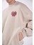 "home" Oversize Fit Cepli Crewneck Sweatshirt Bej 3