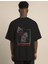 Unisex Bisiklet Yaka Oversize Baskılı T-Shirt - Siyah -Vlmr 2