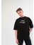 Unisex Bisiklet Yaka Baskılı Oversize T-Shirt - Siyah -Vlmr 1