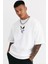 Unisex Bisiklet Yaka Baskılı Oversize T-Shirt - Beyaz -Vlmr 1