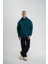 Unisex Uzun Kol Kapşonlu Yıkamalı Nakışlı Sweatshirt - Koyu Deniz Yeşili -Vlmr 1
