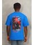 Unisex Oversize Baskılı Bisiklet Yaka T-Shirt - Mavi -Vlmr 5