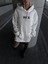 Uzun Kol Kapüşonlu Göğüs Baskılı Sweatshirt - Beyaz -Vlmr 1