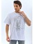 Unisex Oversize Taşlı Bisiklet Yaka T-Shirt - Beyaz -Vlmr 4