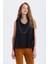 Asimetrik Yaka Detaylı Süet Bluz Siyah 4