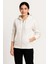 Kadın Üç Iplik Kapüşonlu Tam Fermuarlı Kanguru Çepli Sweatshirt Hoodie - Beyaz -Vlmr 2