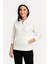 Kadın Üç Iplik Kapüşonlu Tam Fermuarlı Kanguru Çepli Sweatshirt Hoodie - Beyaz -Vlmr 3