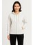 Kadın Üç Iplik Kapüşonlu Tam Fermuarlı Kanguru Çepli Sweatshirt Hoodie - Beyaz -Vlmr 4