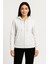 Kadın Üç Iplik Kapüşonlu Tam Fermuarlı Kanguru Çepli Sweatshirt Hoodie - Beyaz -Vlmr 5