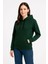 Kadın Üç Iplik Kapüşonlu Kanguru Cepli Sweatshirt Hoodie - Haki -Vlmr 1