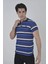 Erkek Yakalı Slim Fit Dokuma Çizgili T-Shirt - Mavi -Vlmr 2