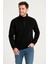 Erkek Dik Yaka Sweatshirt Dik Yaka Yarım Fermuarlı 3 Iplik Şardonlu Pamuk Kumaş - Siyah -Vlmr 3