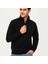 Erkek Dik Yaka Sweatshirt Dik Yaka Yarım Fermuarlı 3 Iplik Şardonlu Pamuk Kumaş - Siyah -Vlmr 4