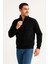 Erkek Dik Yaka Sweatshirt Dik Yaka Yarım Fermuarlı 3 Iplik Şardonlu Pamuk Kumaş - Siyah -Vlmr 5