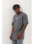 Unisex Oversize Baskılı Bisiklet Yaka T-Shirt - Füme -Vlmr 2
