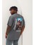 Unisex Oversize Baskılı Bisiklet Yaka T-Shirt - Füme -Vlmr 4