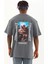 Unisex Oversize Baskılı Bisiklet Yaka T-Shirt - Füme -Vlmr 5