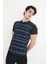 Erkek Yakalı Slim Fit Pike Çizgili T-Shirt - Lacivert -Vlmr 2