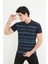 Erkek Yakalı Slim Fit Pike Çizgili T-Shirt - Lacivert -Vlmr 3
