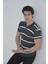 Erkek Yakalı Slim Fit Dokuma Çizgili T-Shirt - Haki -Vlmr 3