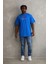 Unisex Baskılı Oversize T-Shirt - Mavi -Vlmr 4