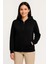 Kadın Üç Iplik Kapüşonlu Tam Fermuarlı Kanguru Çepli Sweatshirt Hoodie - Siyah -Vlmr 2